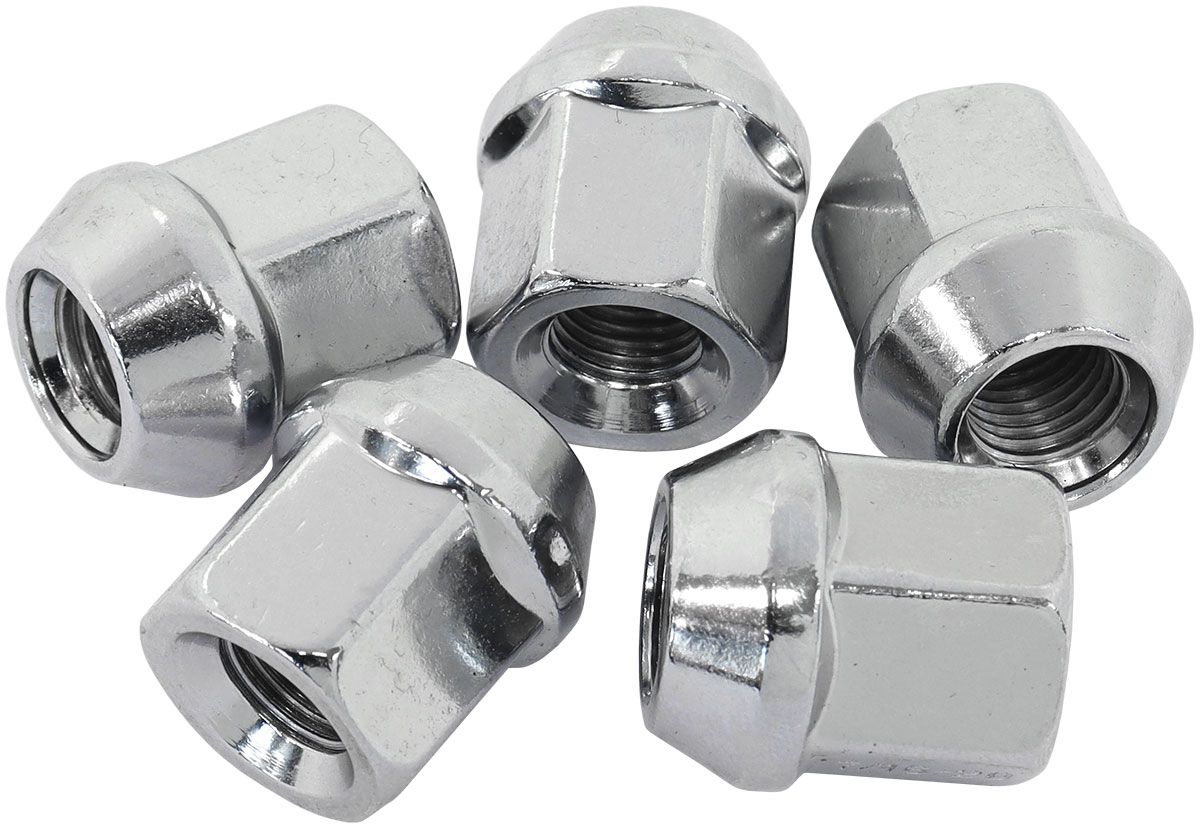Aeroflow Acorn Short Open Chrome Wheel Nuts - M12 x 1.25mm Pack of 5, 60 Degree Taper